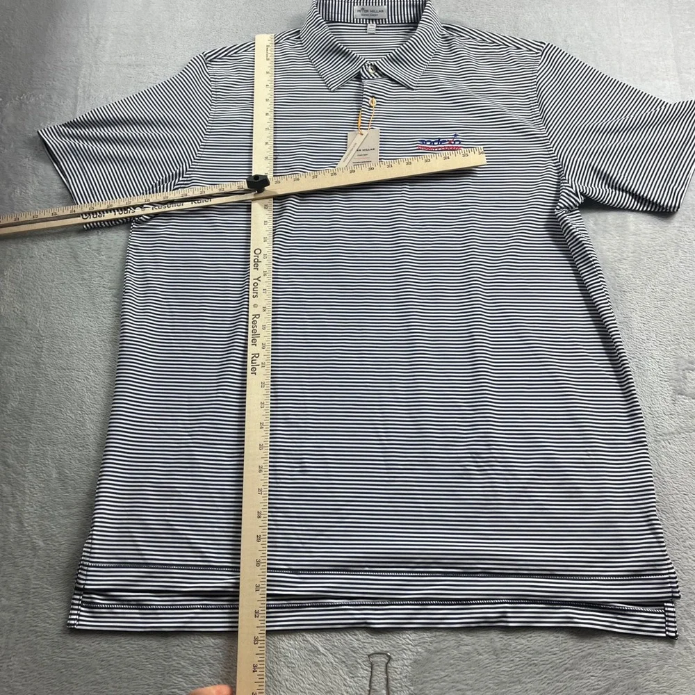 Peter Millar Summer Comfort Polo Shirt Mens XL Navy White Stripe Sodexo Charity - Picture 7 of 10